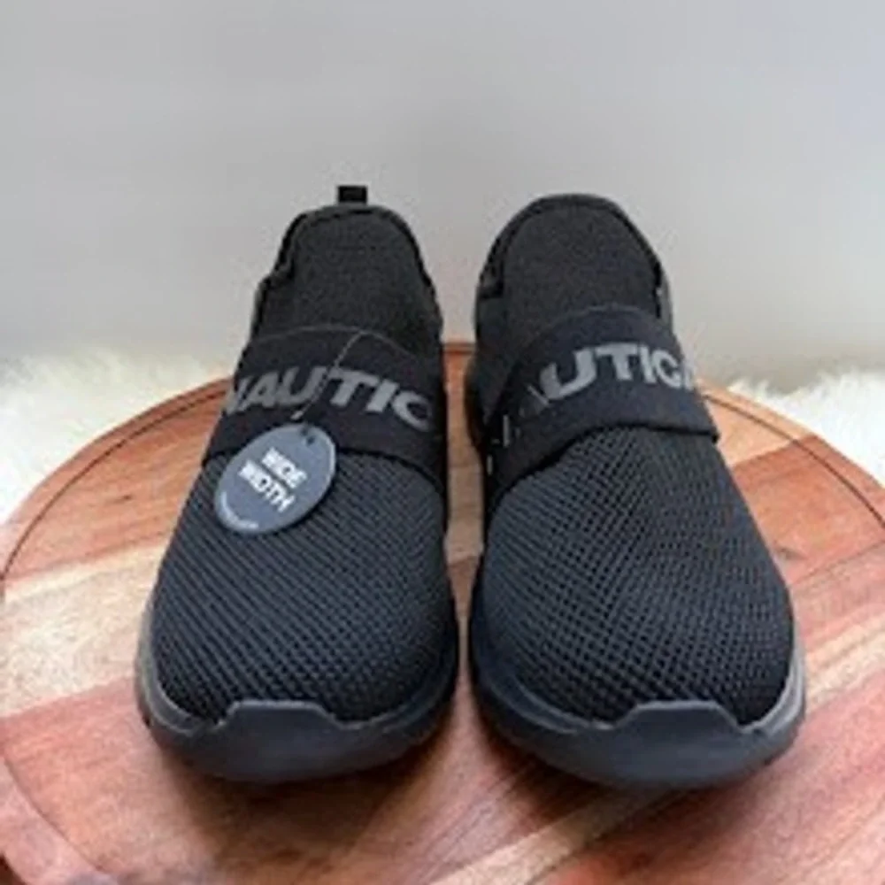 Nautica Tobin Slip On Sneakers triple Black Wide Width Mens Shoes Size 9.5 W
